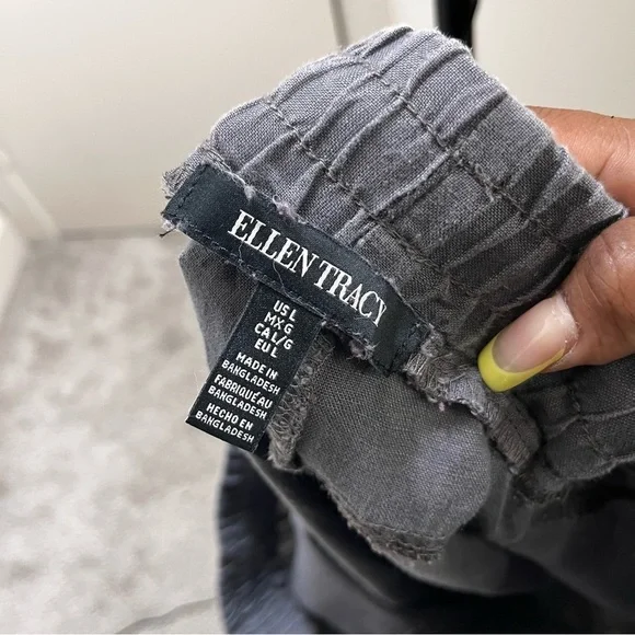 Ellen Tracy Women 100% Linen Pants Large Gray Pull On Tapered Lagenlook Coastal - Picture 9 of 9